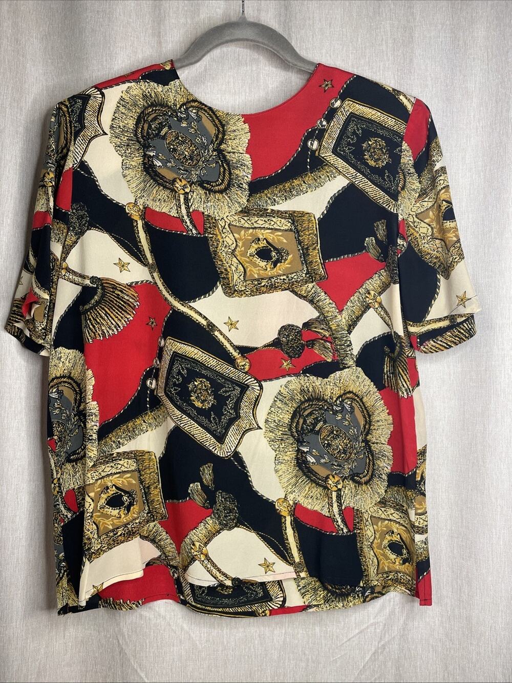 Vintage Christie & Jill Womens Silk Top Size S Old Money Baroque Gold Colorblock